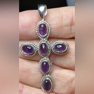 SOLD! Elegant 925 Sterling Silver and Amethyst Cross Pendant